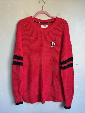 PINK Victoria's Secret Red Fisherman Boyfriend Sweater Medium Oversized Preppy